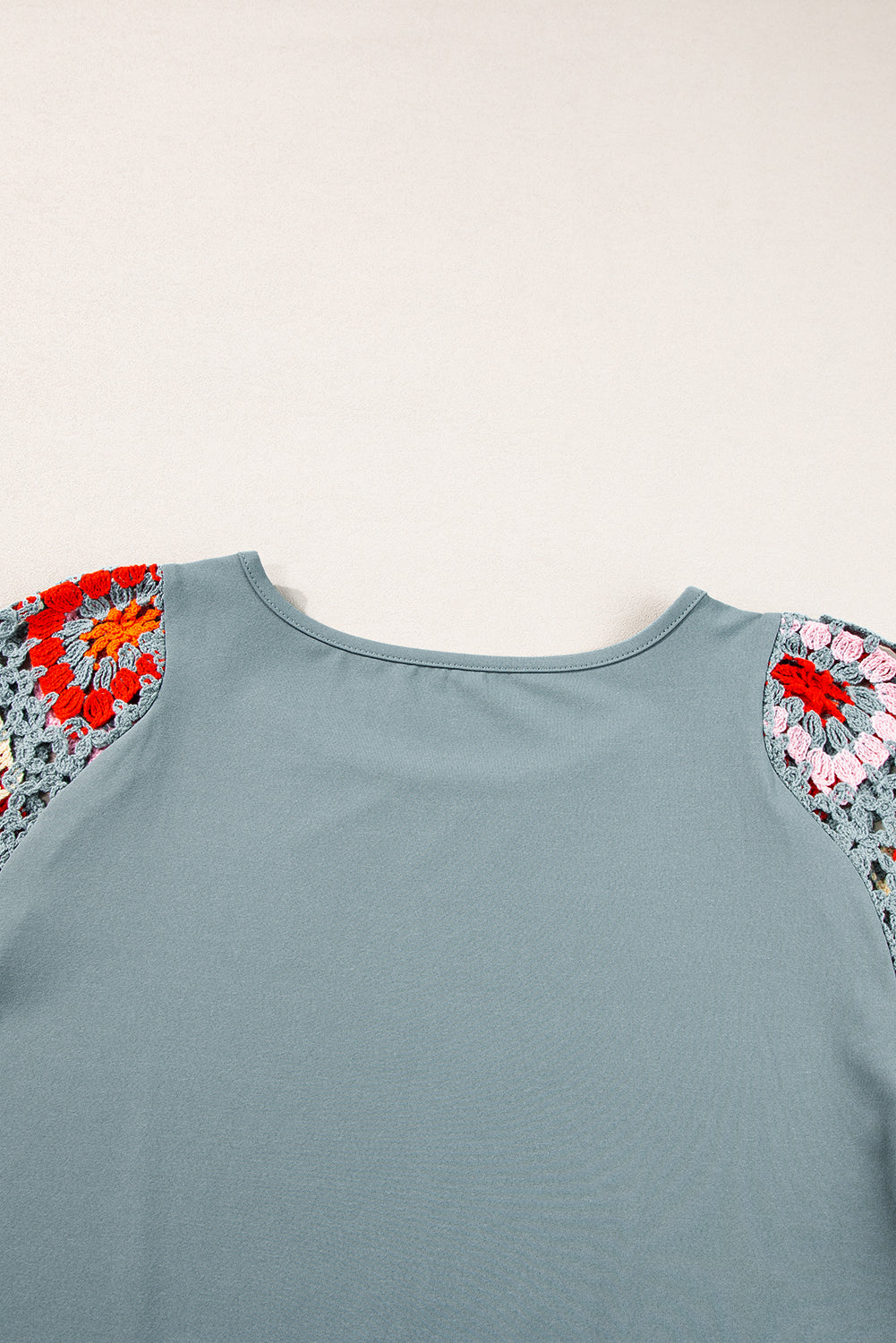 Medium Grey Floral Crochet Short Sleeve Top