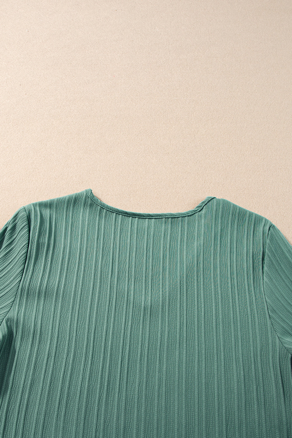 Grass Green Ruffled Short Sleeve V Neck Textured Blouse